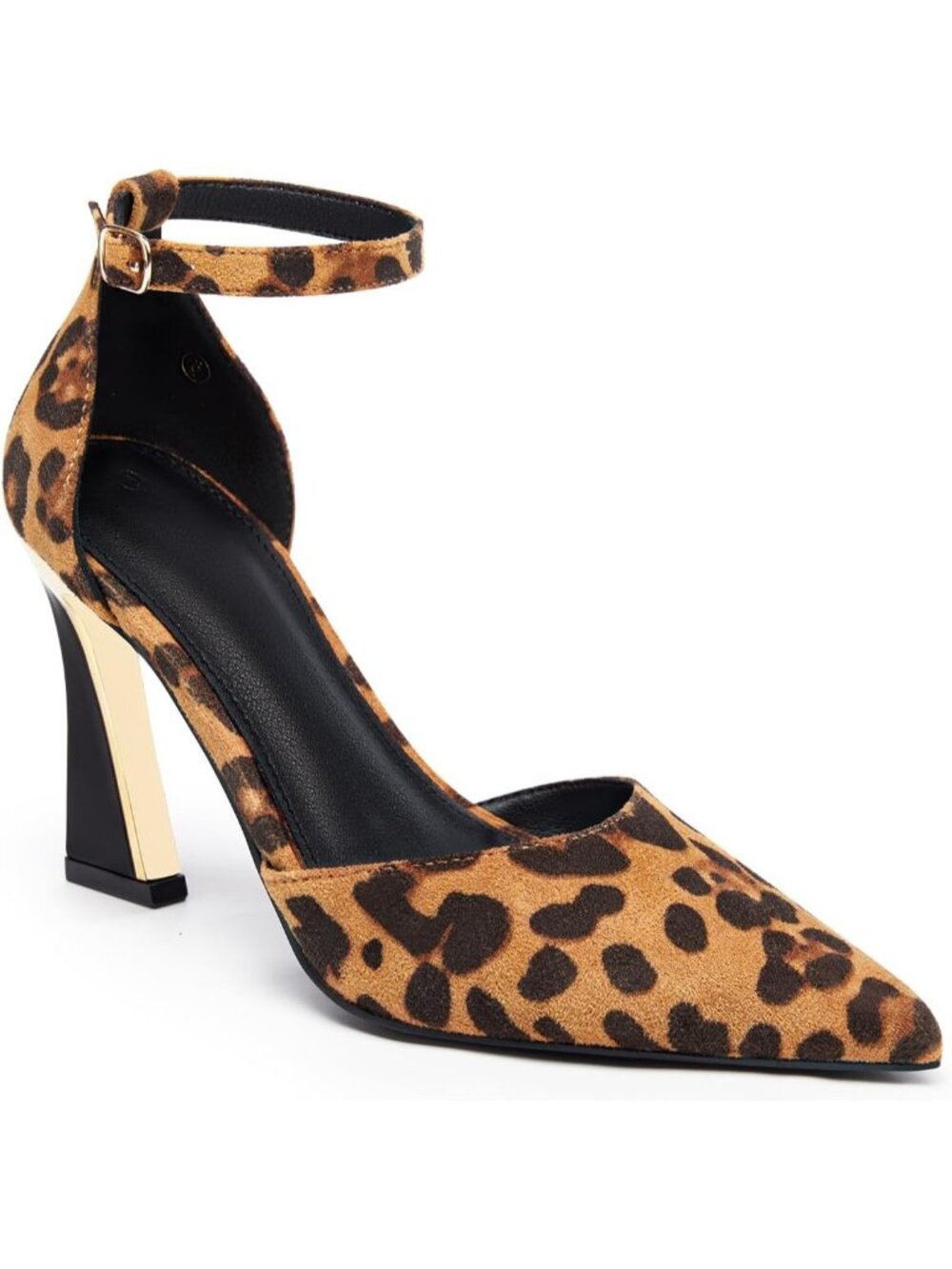 Women's Leopard Pumps Point Closed Toe Heels Buckle Ankle Strap D'Orsay Heels